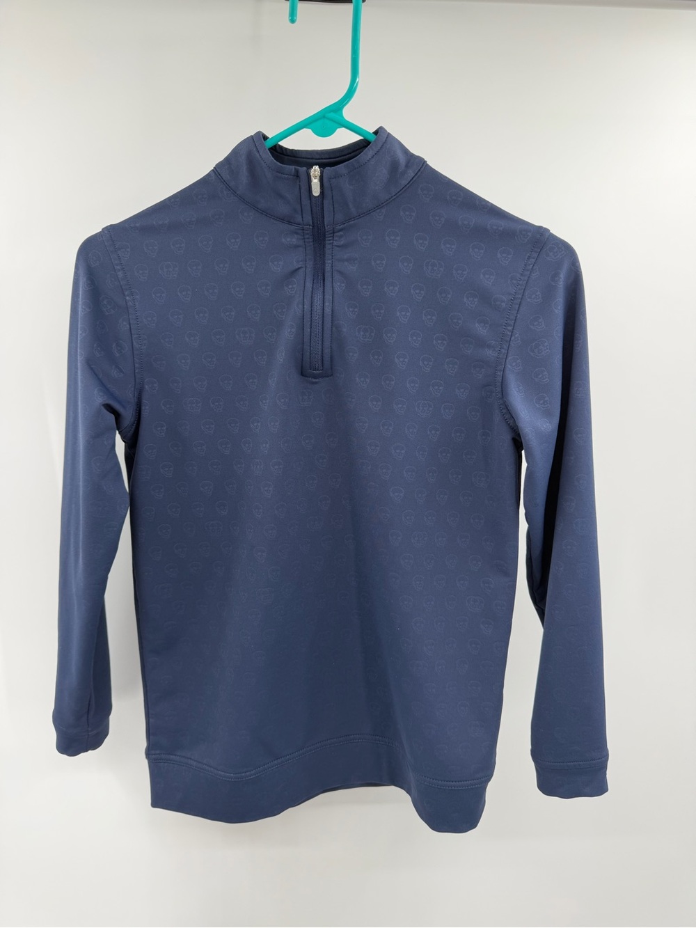 Peter Millar Skulls Navy Blue 1/4 Zip Pullover Performance Top Youth Medium 9-10